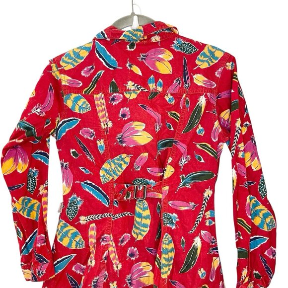 Vintage 90s ESPRIT Kids Feather Print Southwestern Shirt Dress Red Button Front‎ - Picture 5 of 7